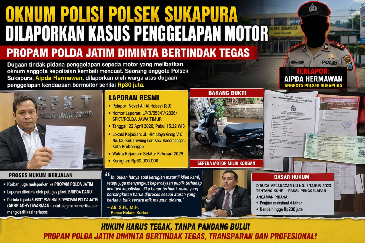 Dilaporkan Gelapkan Motor, Oknum Polsek Sukapura Jadi Sorotan, Propam Jatim Diminta Usut Tuntas